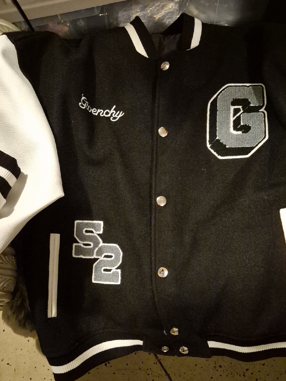 Givenchy Black & White Letterman Bomber Jacket